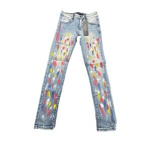 PHEELINGS Jeans Size 30 BE COLORFUL DENIM Stretch‎ Rainbow Paint Splash #Z7-7